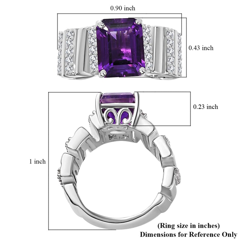 GP Art Deco Collection Premium Moroccan Amethyst and White Zircon Ring in Rhodium Over Sterling Silver (Size 10.0) 4.00 ctw