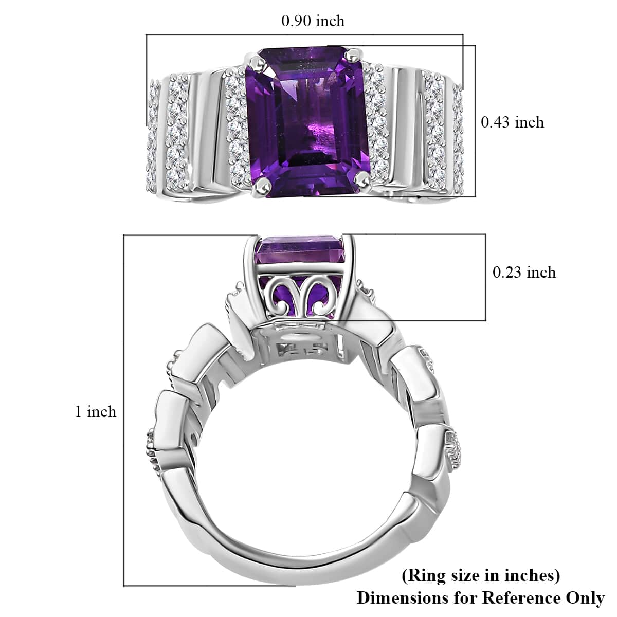GP Art Deco Collection Premium Moroccan Amethyst and White Zircon Ring in Rhodium Over Sterling Silver (Size 7.0) 4.00 ctw image number 5