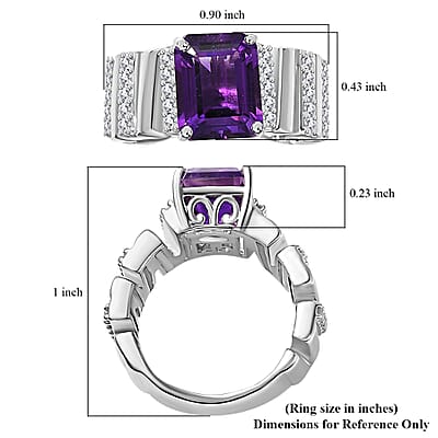 GP Art Deco Collection Premium Moroccan Amethyst and White Zircon Ring in Rhodium Over Sterling Silver (Size 8.0) 4.00 ctw