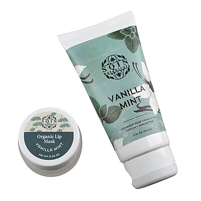 Set of 2 Vanilla Mint Gift Set of Hand Cream And Lip Mask 60ml
