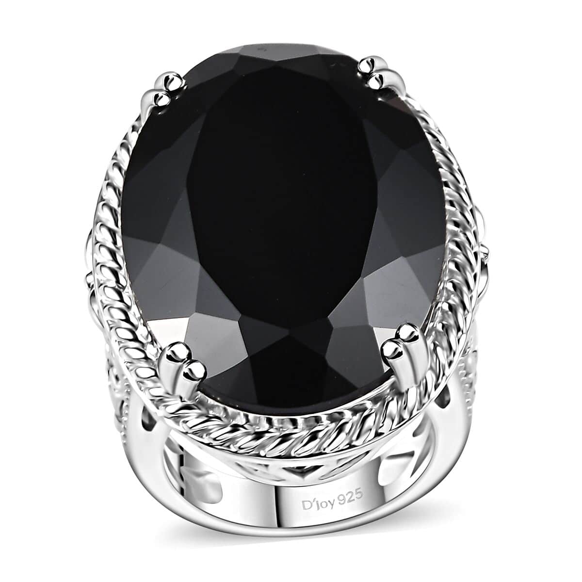 Thai Black Spinel 55.10 ctw Solitaire Ring in Rhodium Over Sterling Silver (Size 7.0) image number 0