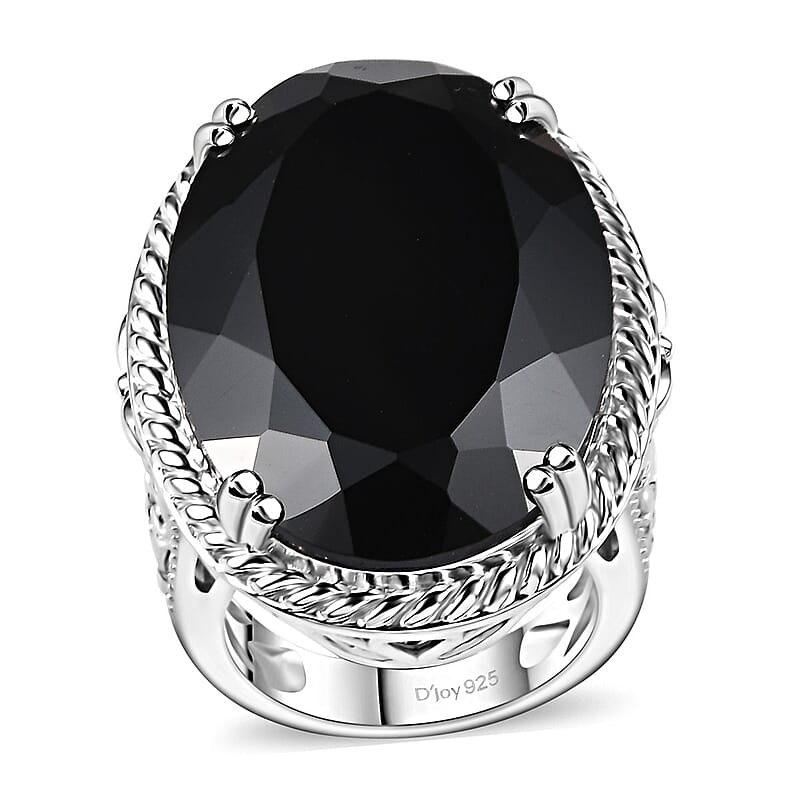 D'Joy Thai Black Spinel 55.10 ctw Solitaire Ring in Rhodium Over Sterling Silver (Size 7.0)