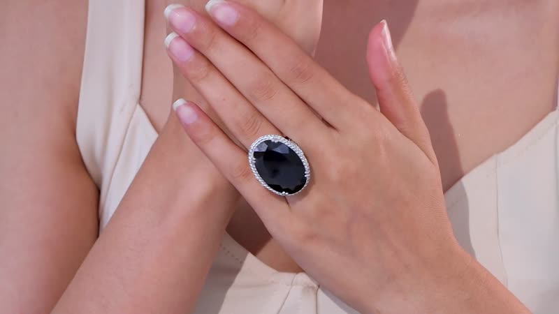 Thai Black Spinel Ring in Rhodium Over Sterling Silver (Size 7.0) 53.75 ctw