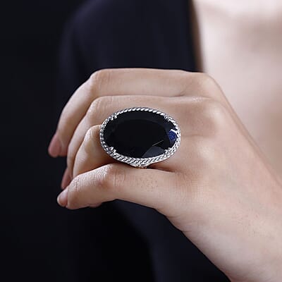 D'Joy Thai Black Spinel 55.10 ctw Solitaire Ring in Rhodium Over Sterling Silver (Size 7.0)