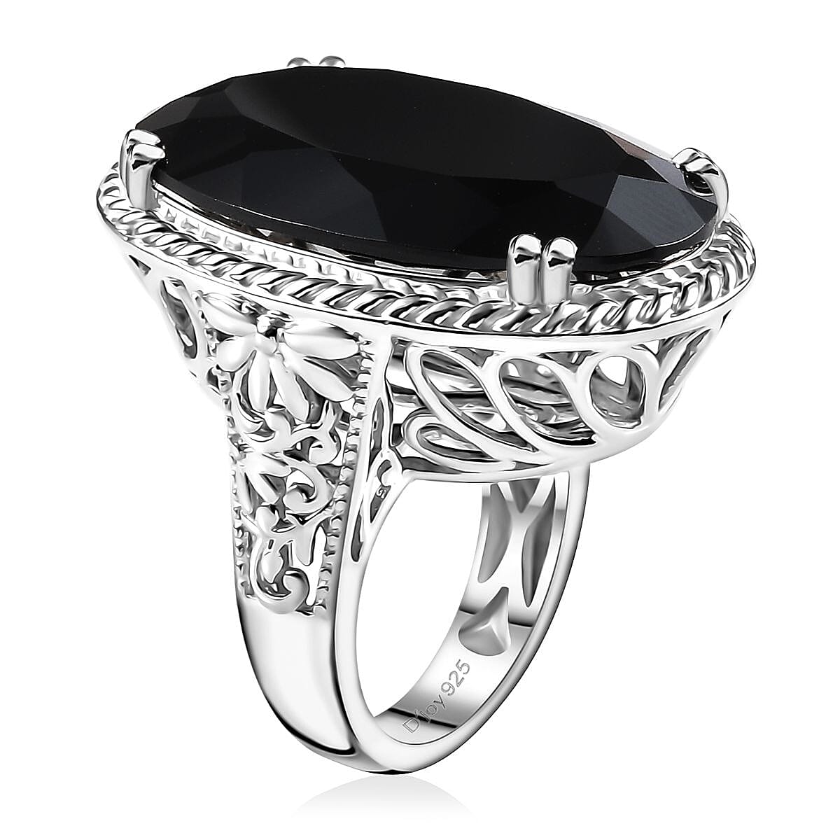 D'Joy Thai Black Spinel 55.10 ctw Solitaire Ring in Rhodium Over Sterling Silver (Size 7.0)