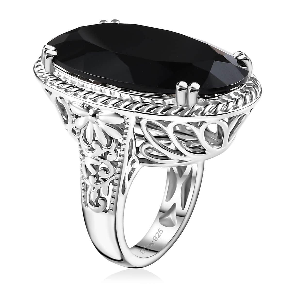 Thai Black Spinel 55.10 ctw Solitaire Ring in Rhodium Over Sterling Silver (Size 7.0) image number 3