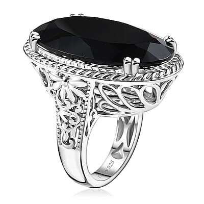 D'Joy Thai Black Spinel 55.10 ctw Solitaire Ring in Rhodium Over Sterling Silver (Size 7.0)