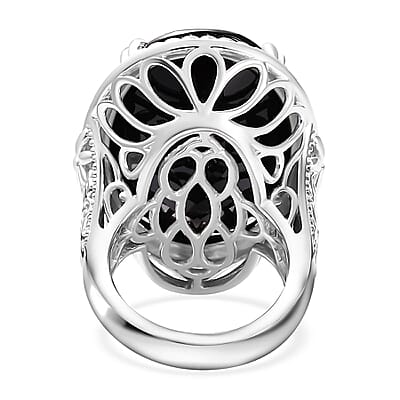 D'Joy Thai Black Spinel 55.10 ctw Solitaire Ring in Rhodium Over Sterling Silver (Size 7.0)