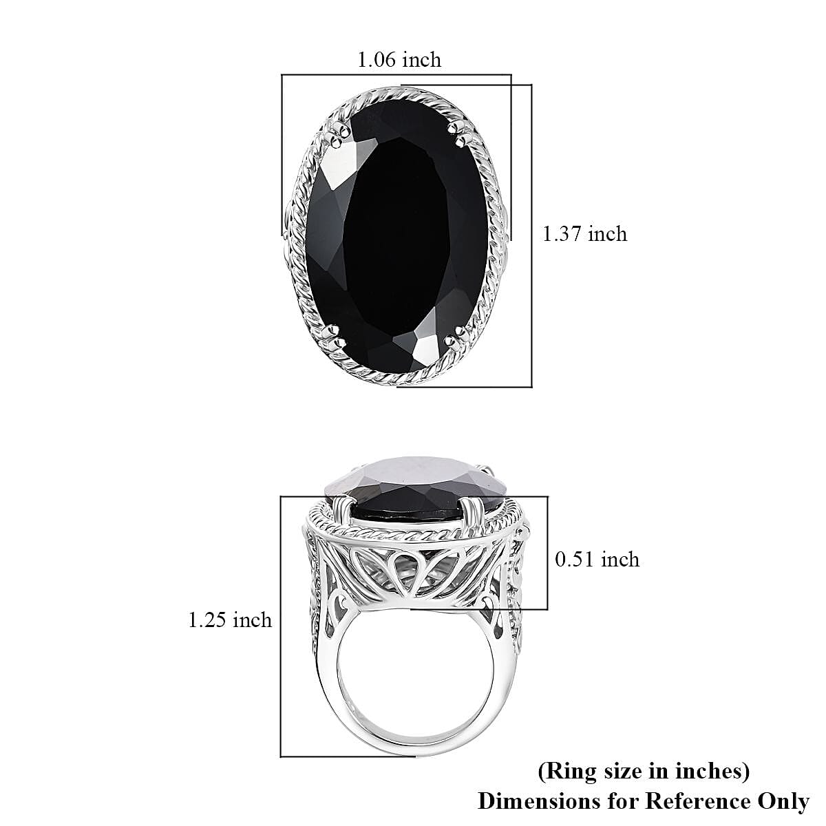 D'Joy Thai Black Spinel 55.10 ctw Solitaire Ring in Rhodium Over Sterling Silver (Size 7.0)