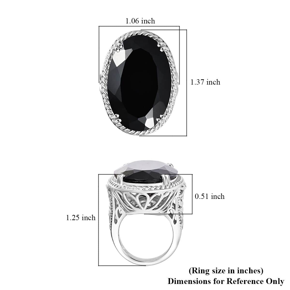 Thai Black Spinel 55.10 ctw Solitaire Ring in Rhodium Over Sterling Silver (Size 7.0) image number 5