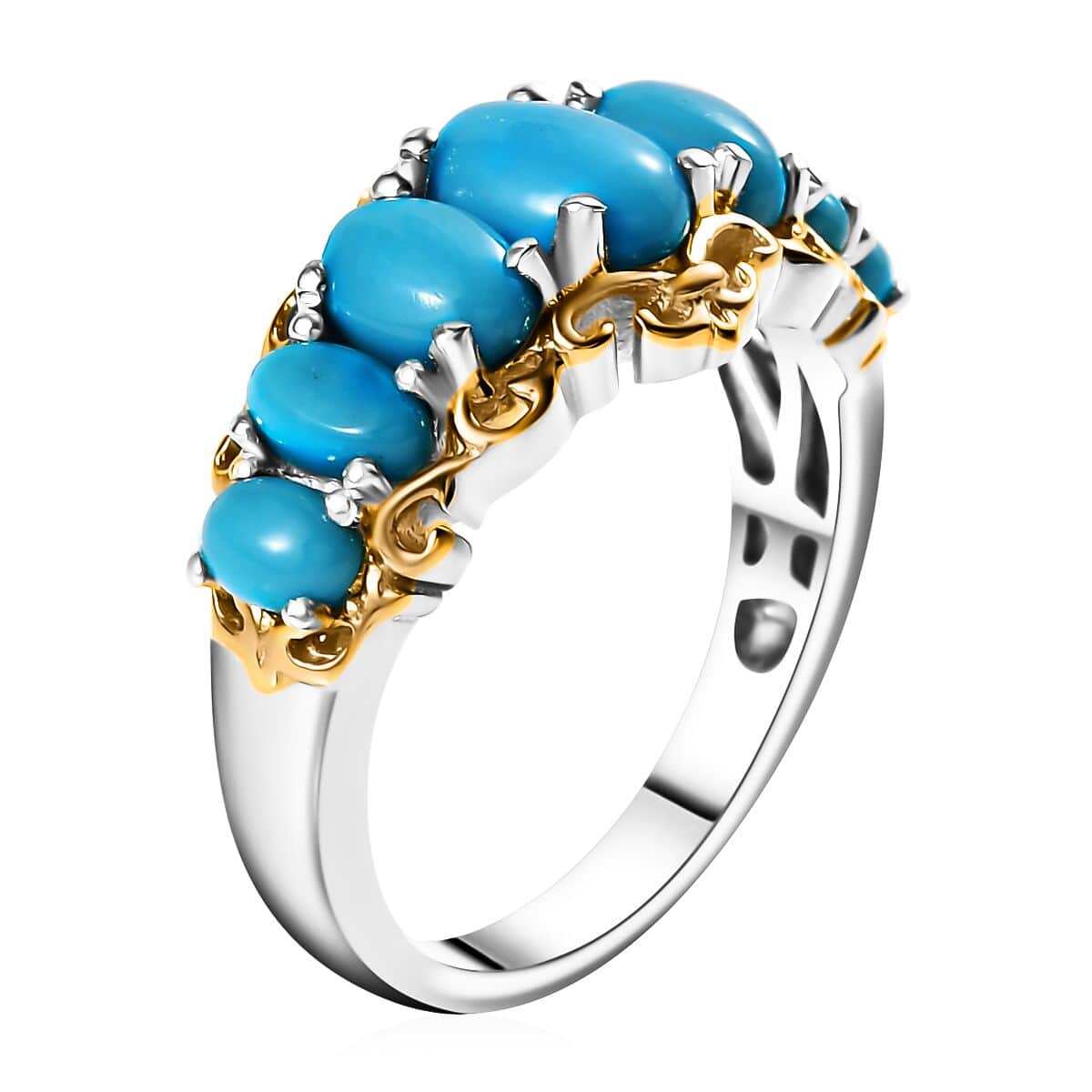 Premium Arizona Natural Turquoise Ring in Vermeil YG and Platinum Over Sterling Silver (Size 6.0) 2.25 ctw image number 3