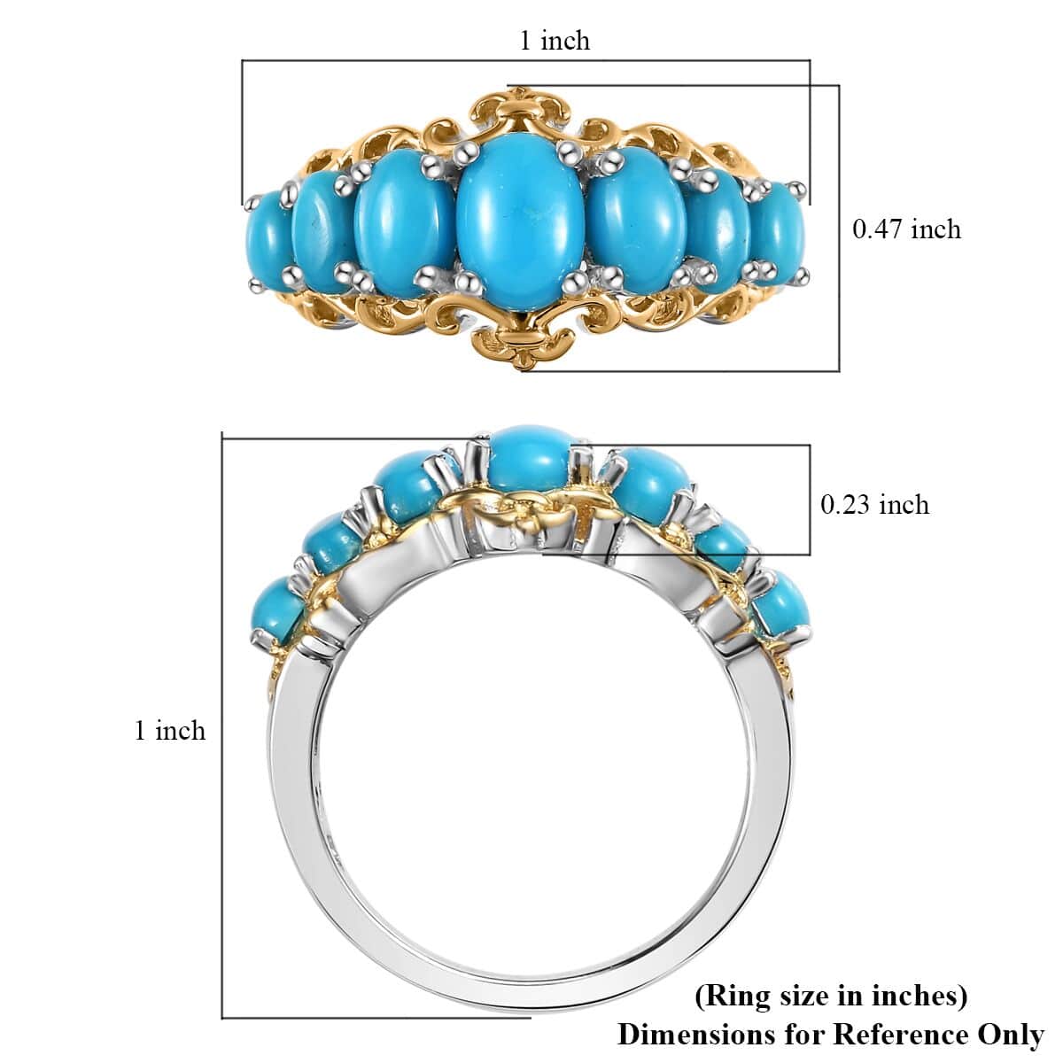 Premium Arizona Natural Turquoise Ring in Vermeil YG and Platinum Over Sterling Silver (Size 6.0) 2.25 ctw image number 5