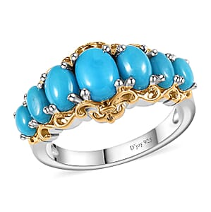 Premium Arizona Natural Turquoise Ring in Vermeil YG and Platinum Over Sterling Silver (Size 8.0) 2.25 ctw