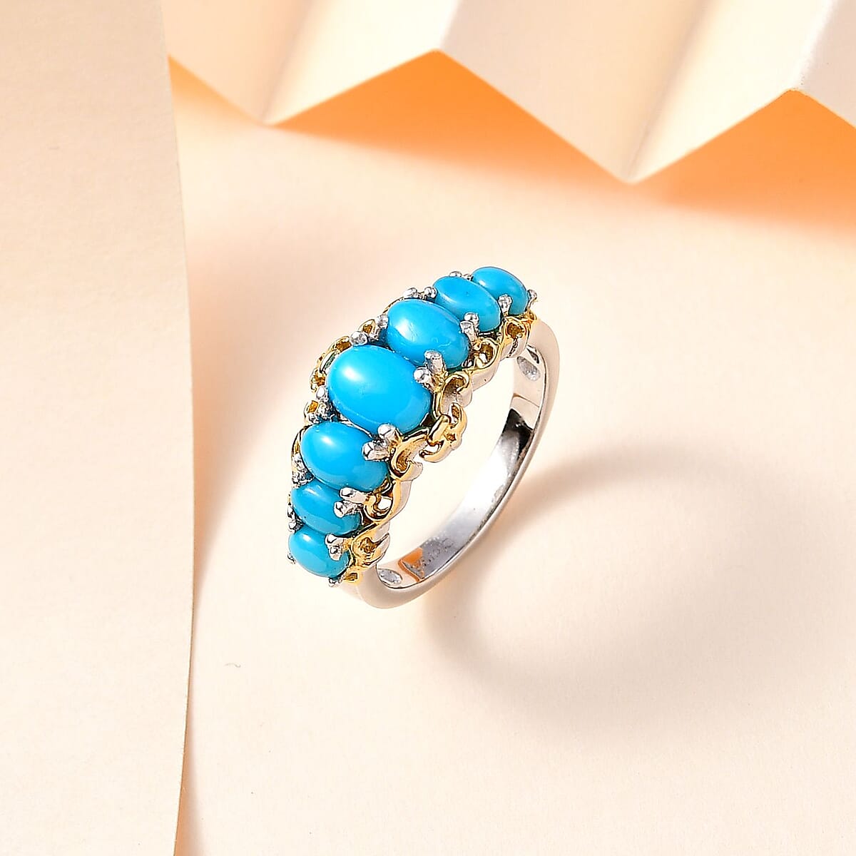 Premium Arizona Natural Turquoise Ring in Vermeil YG and Platinum Over Sterling Silver (Size 8.0) 2.25 ctw image number 1