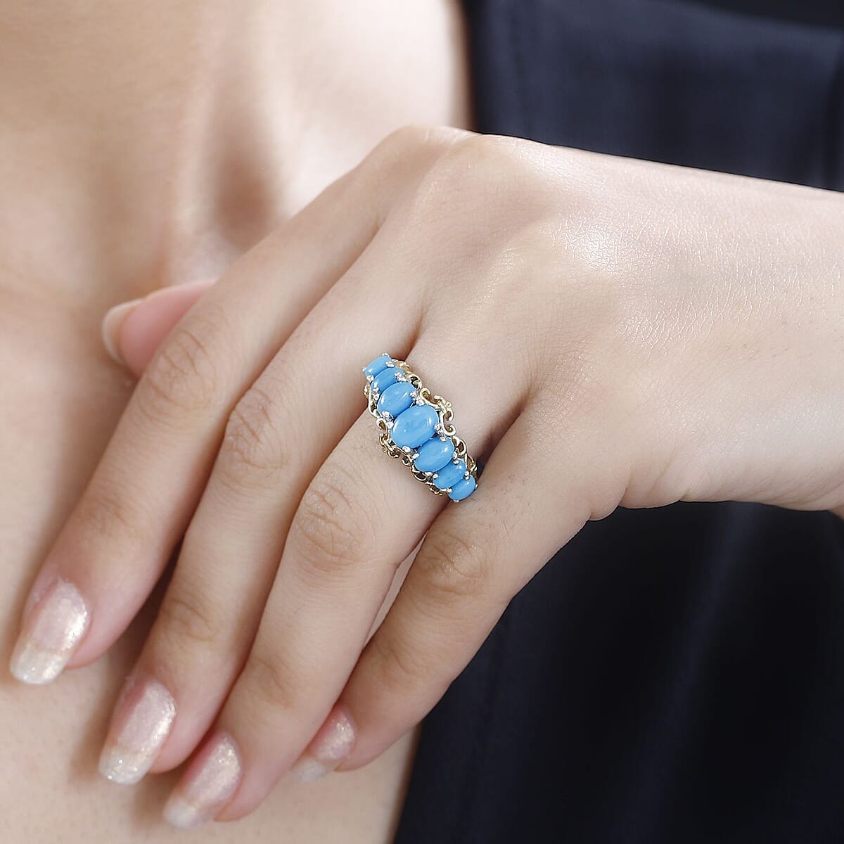 Premium Arizona Natural Turquoise Ring in Vermeil YG and Platinum Over Sterling Silver (Size 8.0) 2.25 ctw image number 2