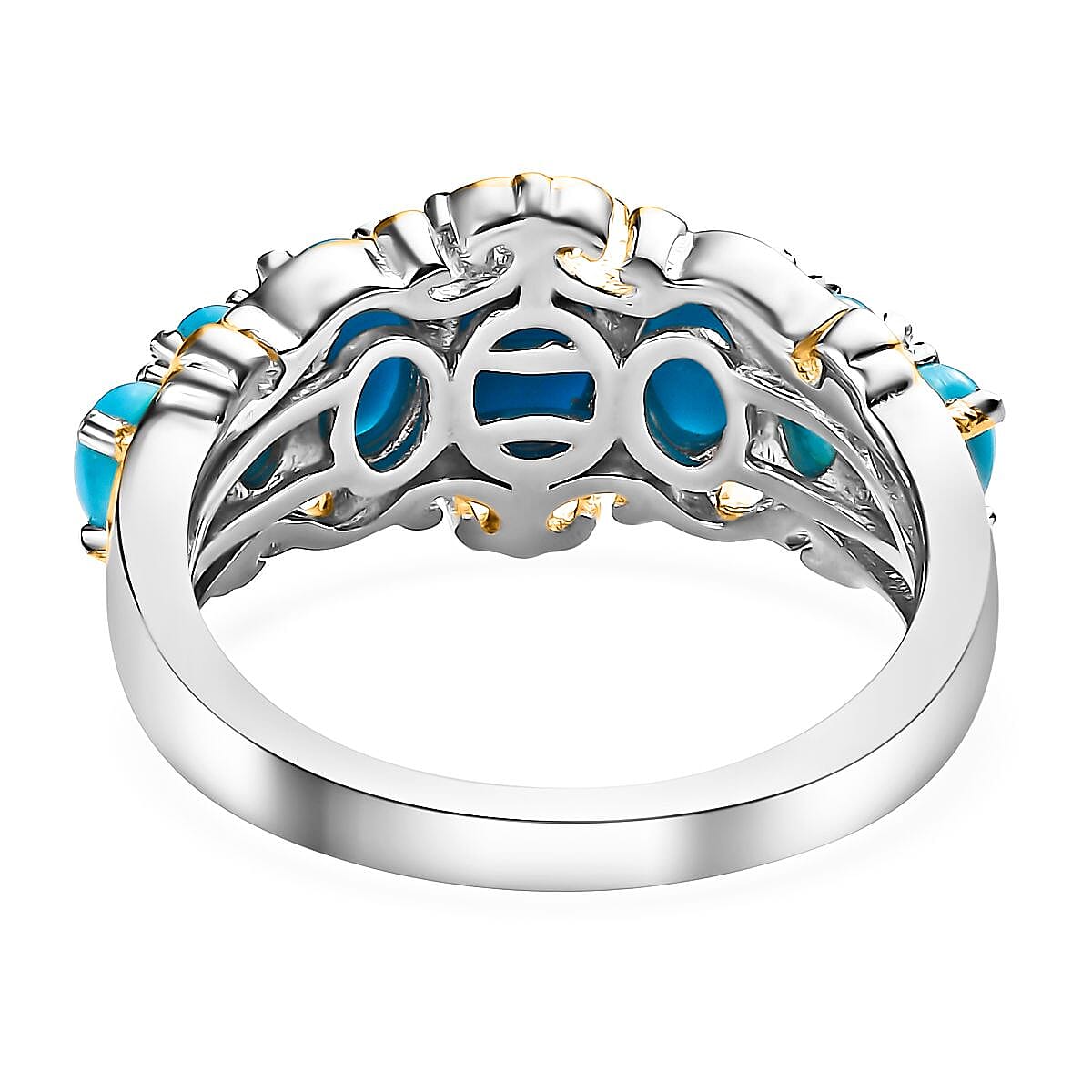 Premium Arizona Natural Turquoise Ring in Vermeil YG and Platinum Over Sterling Silver (Size 8.0) 2.25 ctw image number 4