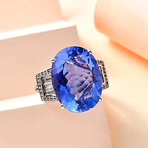 Color Change Fluorite (IR) and White Zircon 21.50 ctw Ring in Rhodium Over Sterling Silver (Size 8.0) 