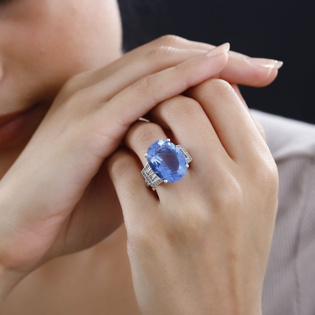Color Change Fluorite (IR) and White Zircon 21.50 ctw Ring in Rhodium Over Sterling Silver (Size 8.0)  image number 2