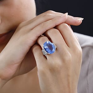 Color Change Fluorite (IR) and White Zircon 21.50 ctw Ring in Rhodium Over Sterling Silver (Size 8.0) 