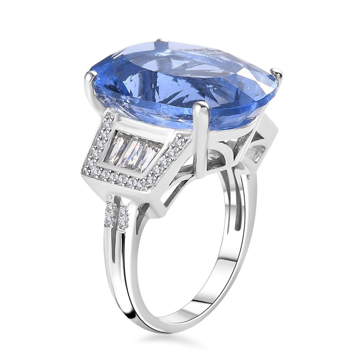 Color Change Fluorite (IR) and White Zircon 21.50 ctw Ring in Rhodium Over Sterling Silver (Size 8.0)  image number 3