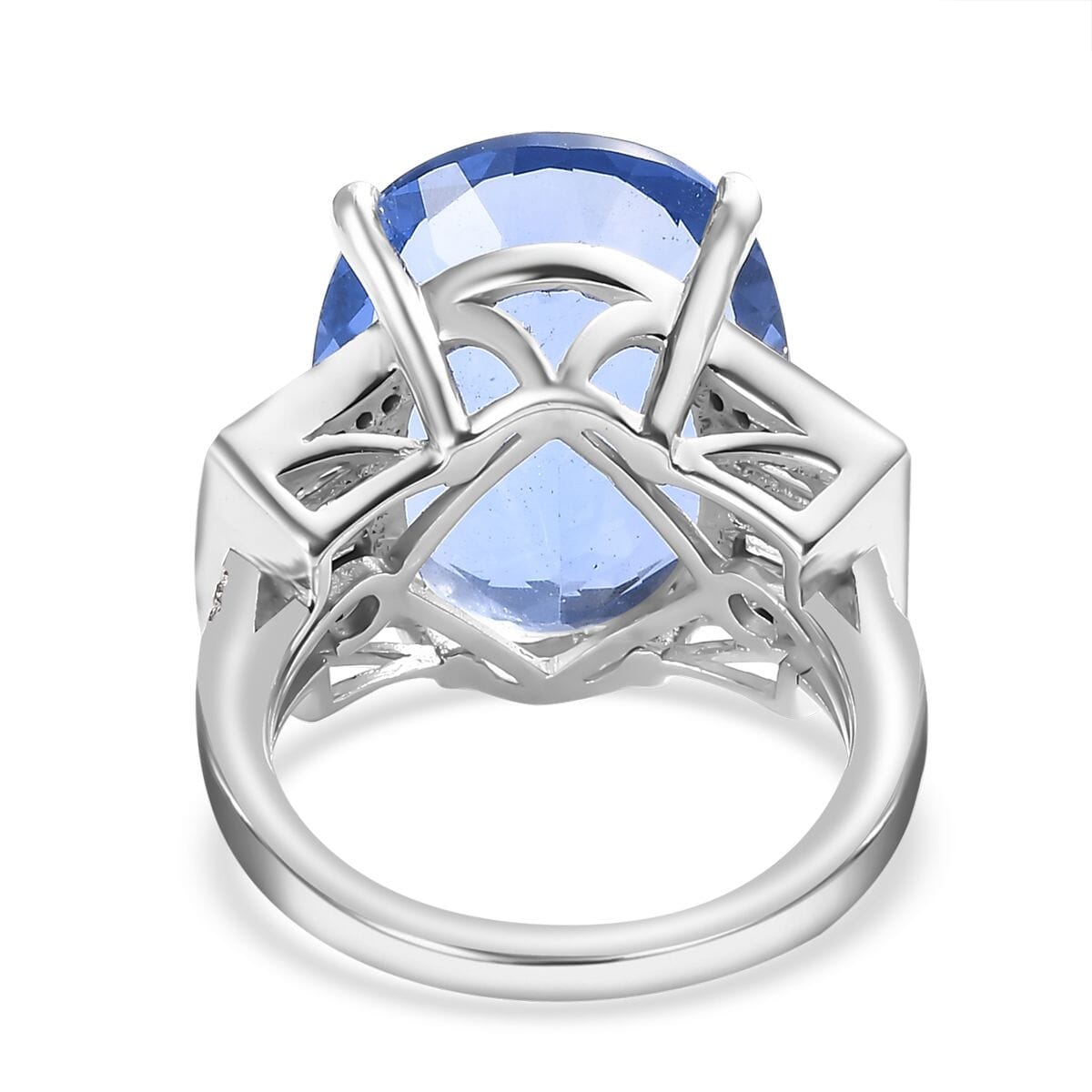 Color Change Fluorite (IR) and White Zircon 21.50 ctw Ring in Rhodium Over Sterling Silver (Size 8.0)  image number 4