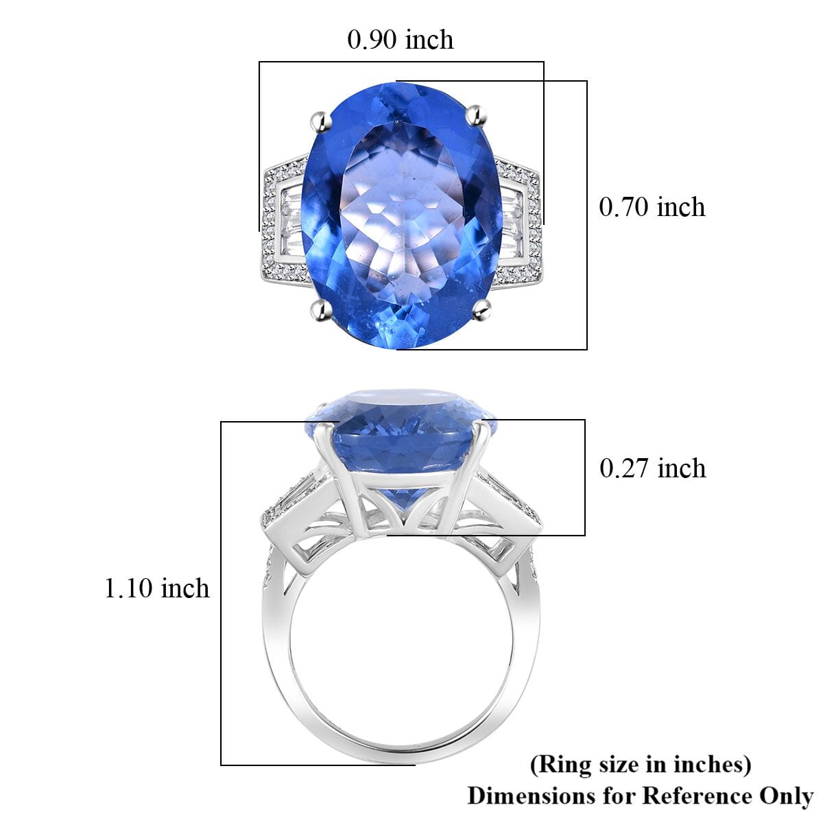 Color Change Fluorite (IR) and White Zircon 21.50 ctw Ring in Rhodium Over Sterling Silver (Size 8.0)  image number 5