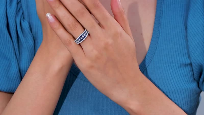 Doorbuster Premium Ceylon Blue Sapphire, Moissanite Ring in Platinum Over Sterling Silver (Size 10.0) 1.65 ctw