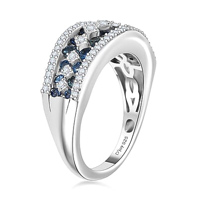 D'Joy Premium Ceylon Blue Sapphire and Moissanite Half Eternity Ring in Platinum Over Sterling Silver (Size 10.0) 1.65 ctw