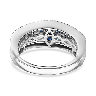 D'Joy Premium Ceylon Blue Sapphire and Moissanite Half Eternity Ring in Platinum Over Sterling Silver (Size 10.0) 1.65 ctw