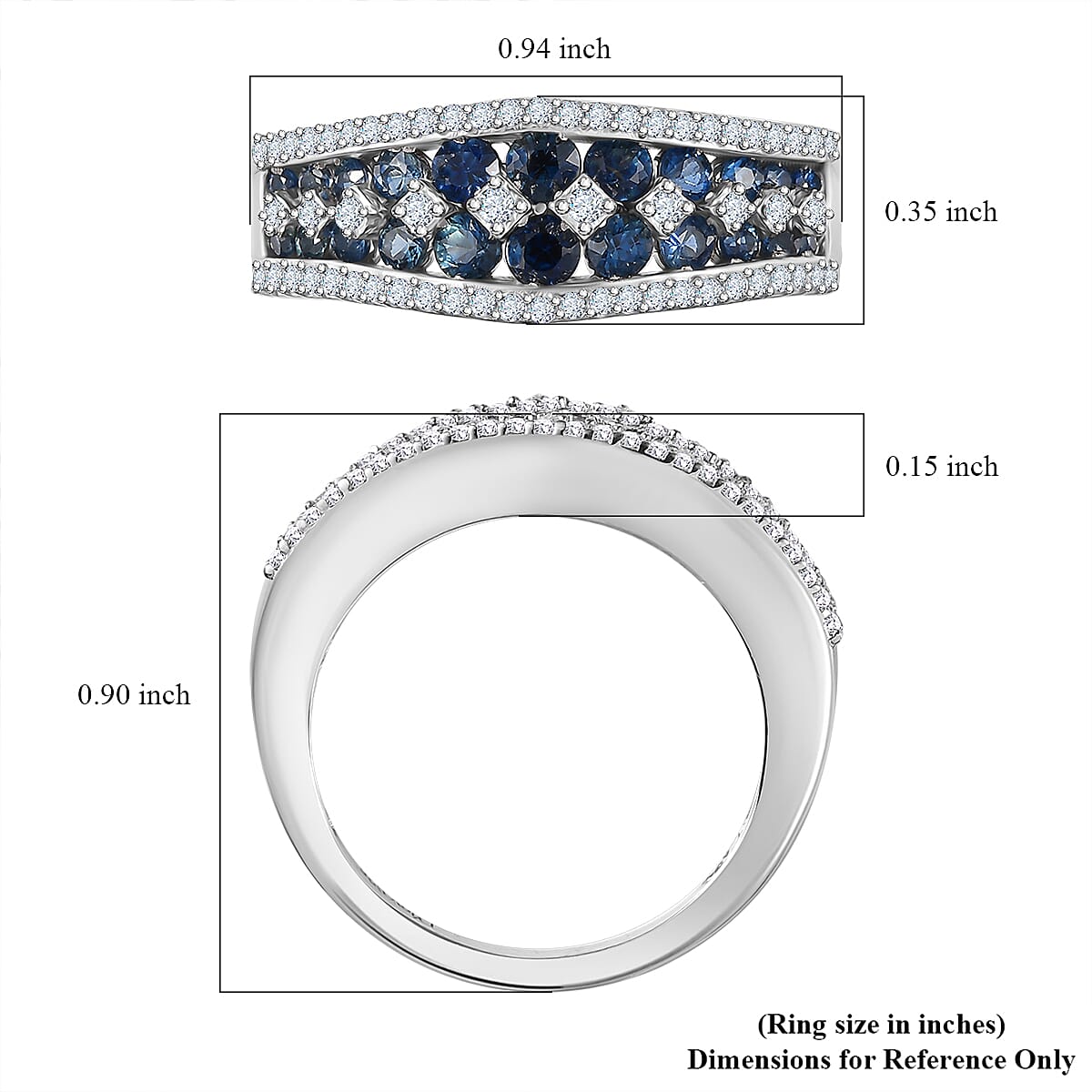 D'Joy Premium Ceylon Blue Sapphire and Moissanite Half Eternity Ring in Platinum Over Sterling Silver (Size 10.0) 1.65 ctw