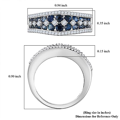 D'Joy Premium Ceylon Blue Sapphire and Moissanite Half Eternity Ring in Platinum Over Sterling Silver (Size 10.0) 1.65 ctw