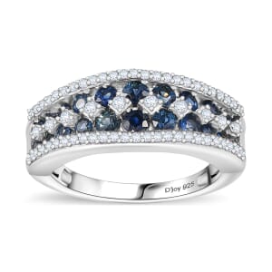 Premium Ceylon Blue Sapphire and Moissanite Half Eternity Ring in Platinum Over Sterling Silver (Size 5.0) 1.65 ctw