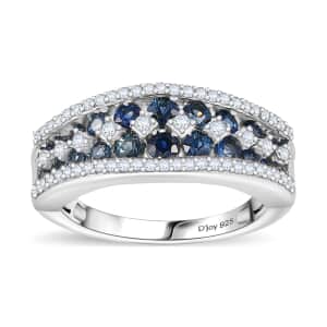 Premium Ceylon Blue Sapphire and Moissanite Half Eternity Ring in Platinum Over Sterling Silver (Size 7.0) 1.65 ctw