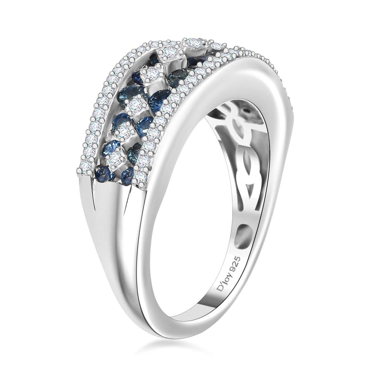 Premium Ceylon Blue Sapphire and Moissanite Half Eternity Ring in Platinum Over Sterling Silver (Size 7.0) 1.65 ctw image number 3