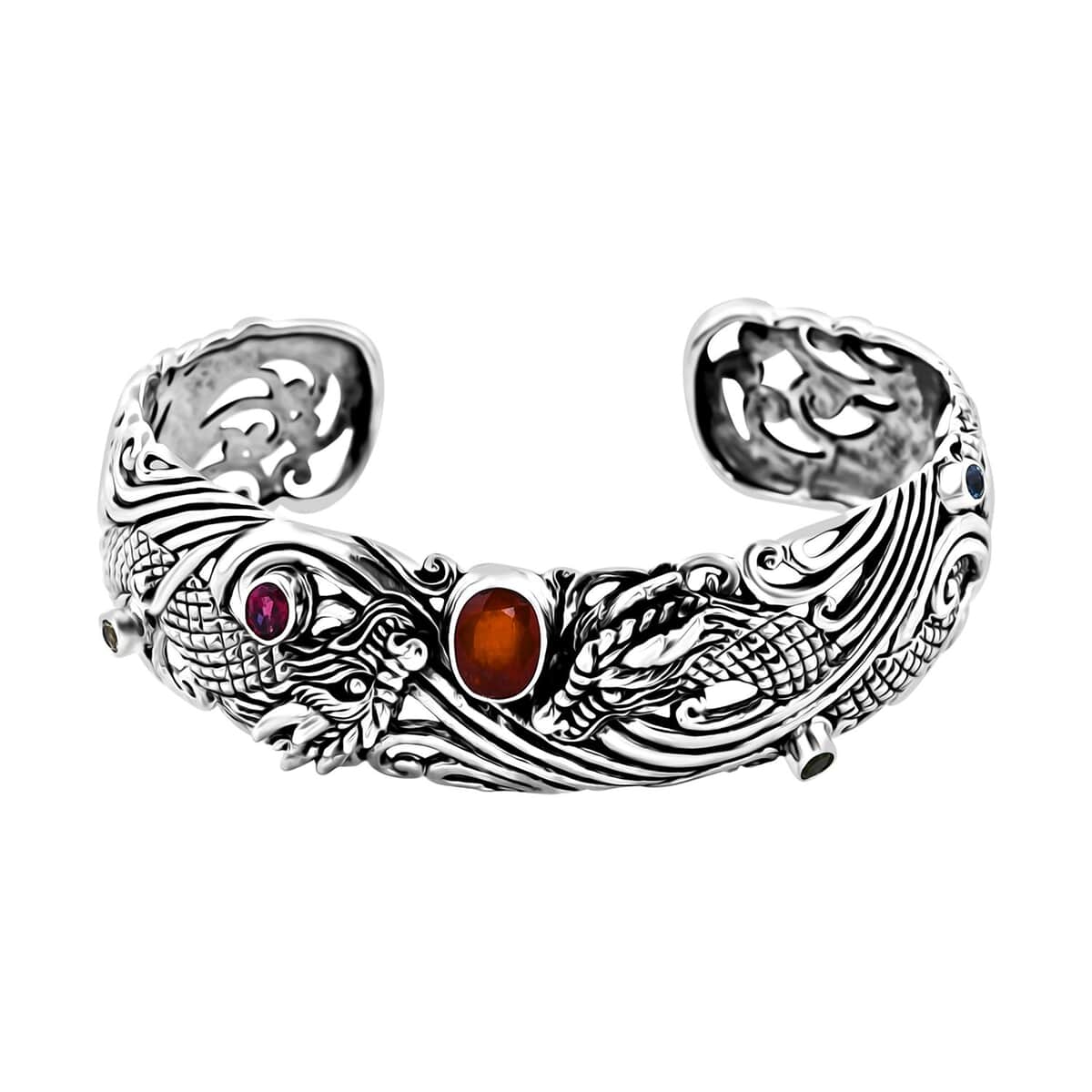 Bali Legacy Orange Kyanite and Multi Gemstone 3.15 ctw Dragon Cuff Bracelet in Sterling Silver (7.25 In) image number 0