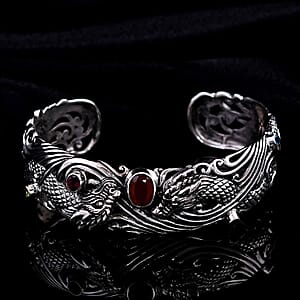Bali Legacy Orange Kyanite and Multi Gemstone 3.15 ctw Dragon Cuff Bracelet in Sterling Silver (7.25 In)