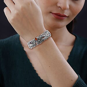 Bali Legacy Orange Kyanite and Multi Gemstone 3.15 ctw Dragon Cuff Bracelet in Sterling Silver (7.25 In)