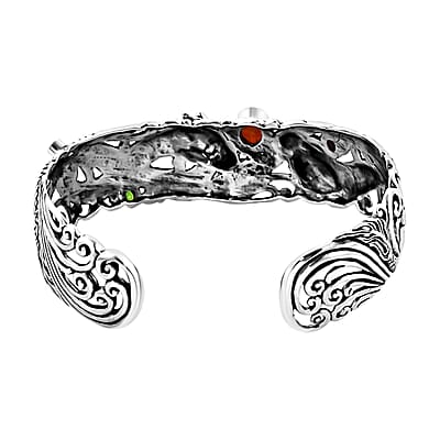 Bali Legacy Orange Kyanite and Multi Gemstone 3.15 ctw Dragon Cuff Bracelet in Sterling Silver (7.25 In)