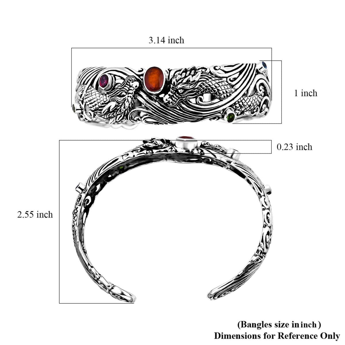 Bali Legacy Orange Kyanite and Multi Gemstone 3.15 ctw Dragon Cuff Bracelet in Sterling Silver (7.25 In) image number 6