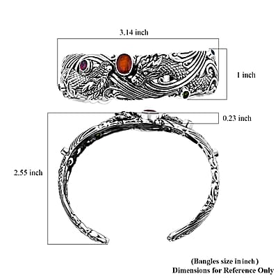 Bali Legacy Orange Kyanite and Multi Gemstone 3.15 ctw Dragon Cuff Bracelet in Sterling Silver (7.25 In)