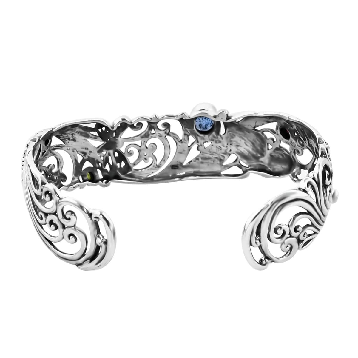 Bali Legacy Indigo Kyanite and Multi Gemstone 3.15 ctw Dragonfly and Butterfly Cuff Bracelet in Sterling Silver (7.25 In) image number 5