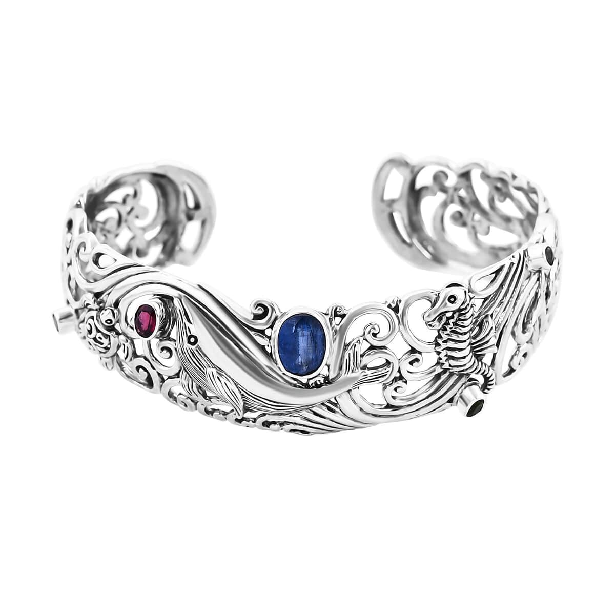 Bali Legacy Kashmir Kyanite and Multi Gemstone 3.15 ctw Sea Creature Cuff Bracelet in Sterling Silver (7.25 In) image number 0