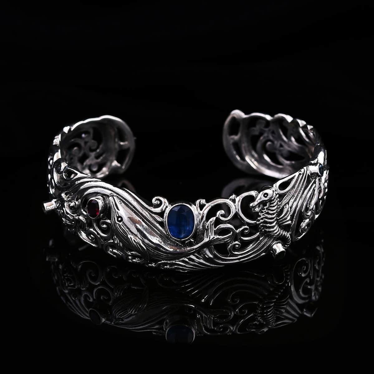 Bali Legacy Kashmir Kyanite and Multi Gemstone 3.15 ctw Sea Creature Cuff Bracelet in Sterling Silver (7.25 In) image number 2