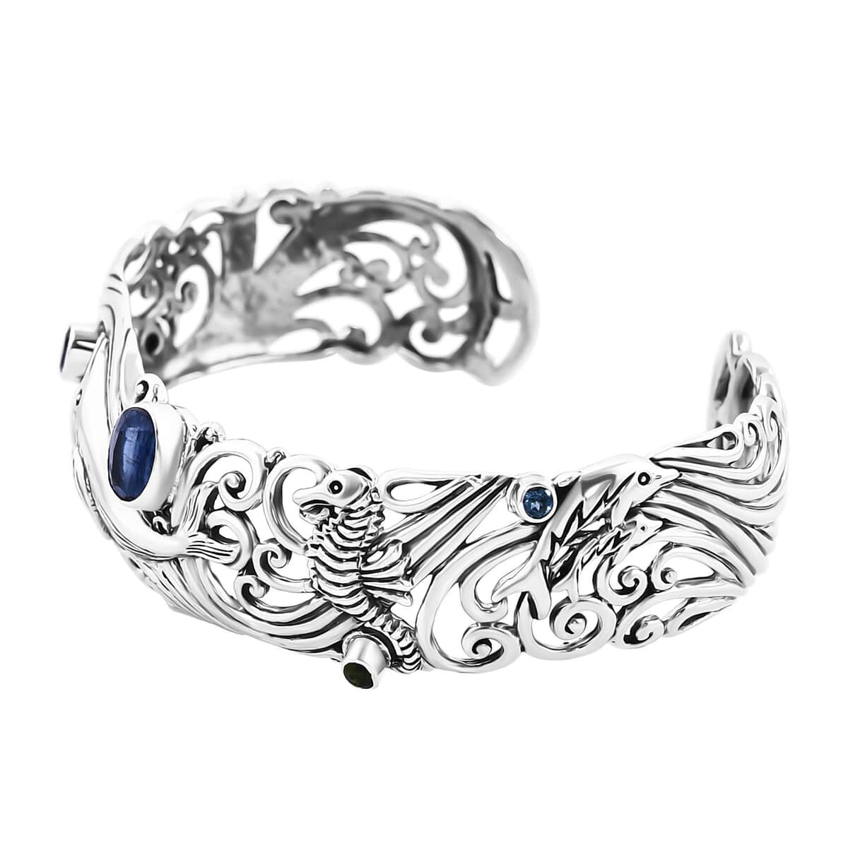 Bali Legacy Kashmir Kyanite and Multi Gemstone 3.15 ctw Sea Creature Cuff Bracelet in Sterling Silver (7.25 In) image number 3