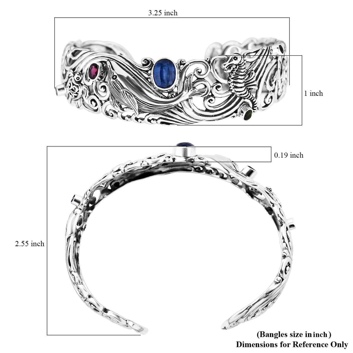 Bali Legacy Kashmir Kyanite and Multi Gemstone 3.15 ctw Sea Creature Cuff Bracelet in Sterling Silver (7.25 In) image number 5