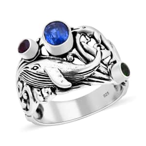 Bali Legacy Kashmir Kyanite and Multi Gemstone 1.40 ctw Sea Creature Ring in Sterling Silver (Size 10.0)