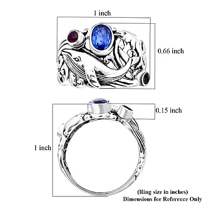 Bali Legacy Kashmir Kyanite and Multi Gemstone 1.40 ctw Sea Creature Ring in Sterling Silver (Size 10.0)
