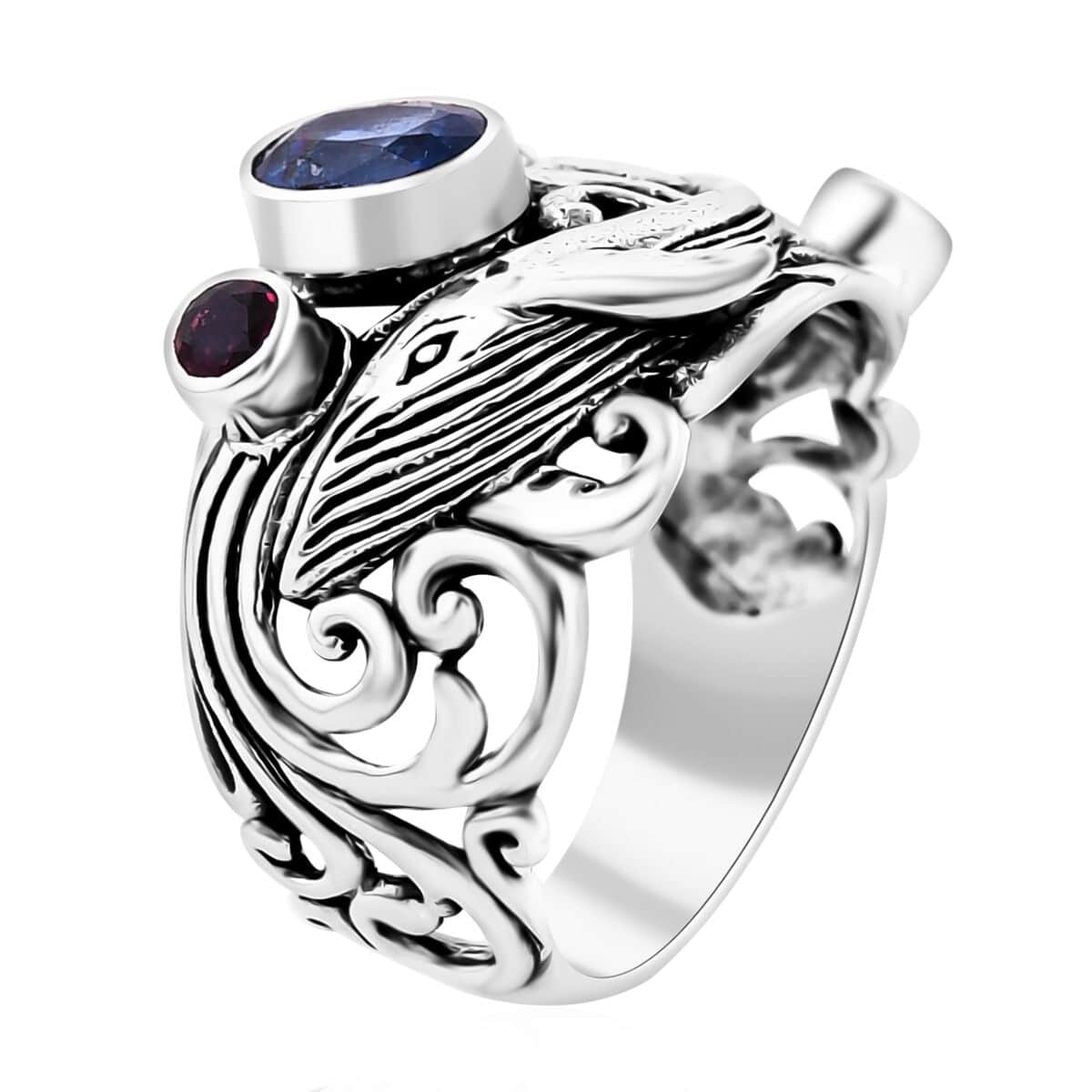 Bali Legacy Kashmir Kyanite and Multi Gemstone 1.40 ctw Sea Creature Ring in Sterling Silver (Size 6.0) image number 3