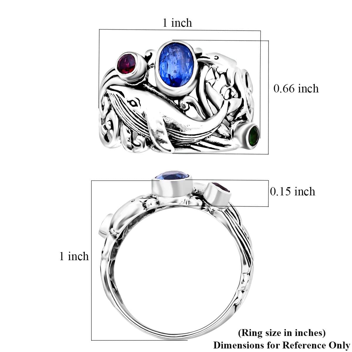 Bali Legacy Kashmir Kyanite and Multi Gemstone 1.40 ctw Sea Creature Ring in Sterling Silver (Size 6.0) image number 4