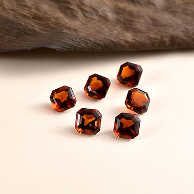 Asscher Cut AA Brazilian Cherry Citrine Set of 6 (Oct 6x6 mm) 5.20 ctw Loose Gemstone